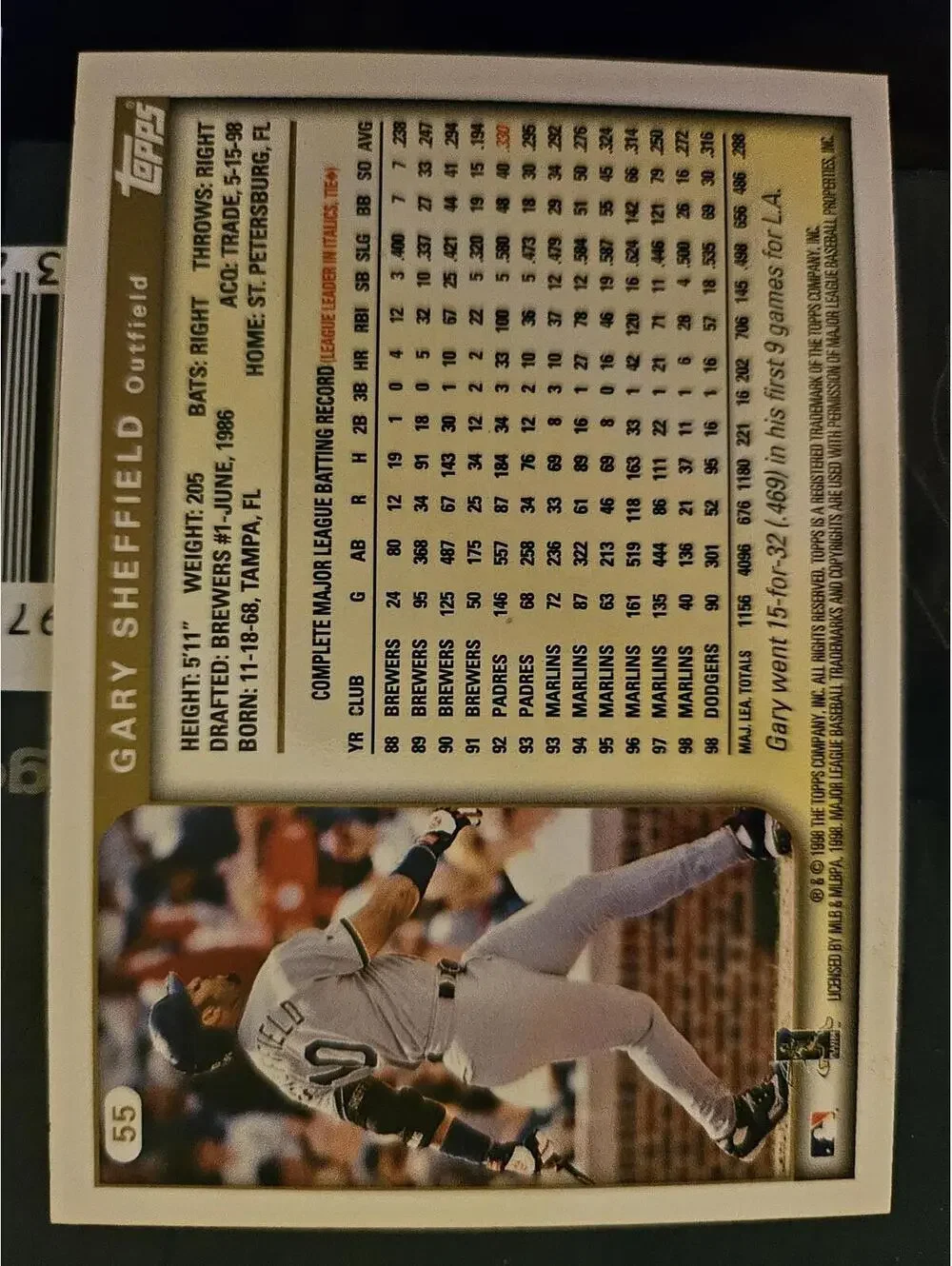 Gary Sheffield - 1999 Topps #55 - Dodgers - RAW mint - Picture 2 of 2